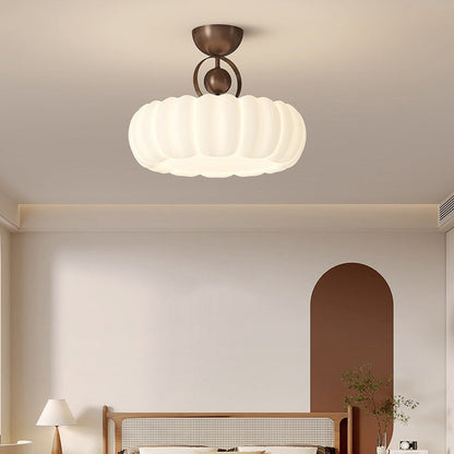 Modern Art Deco PE Iron Bubble Feather Round LED Semi-Flush Mount Ceiling Light For Bedroom & Living Room