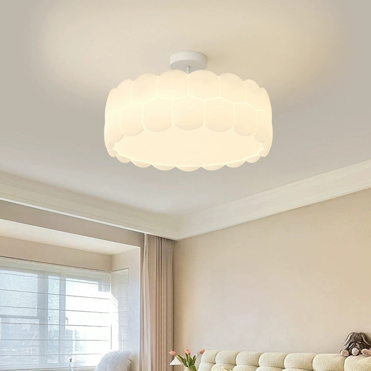 Modern Minimalist PE Iron Wavy Round LED Semi-Flush Mount Ceiling Light For Bedroom & Living Room
