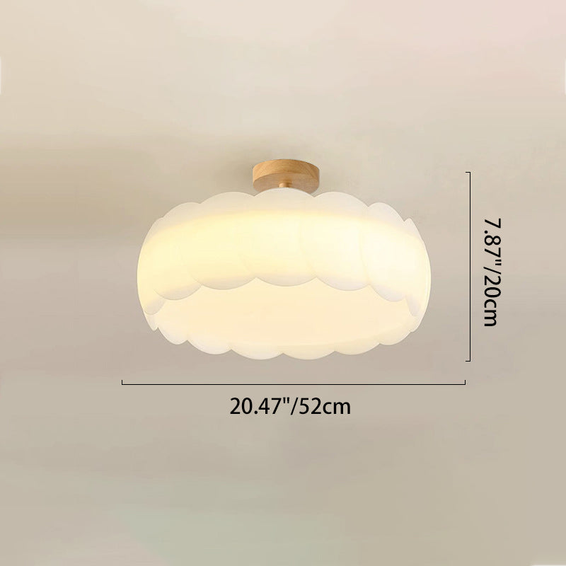 Modern Minimalist PE Iron Wavy Round LED Semi-Flush Mount Ceiling Light For Bedroom & Living Room