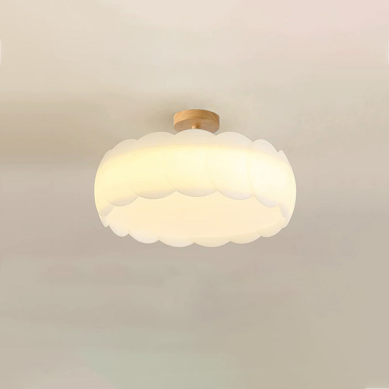 Modern Minimalist PE Iron Wavy Round LED Semi-Flush Mount Ceiling Light For Bedroom & Living Room
