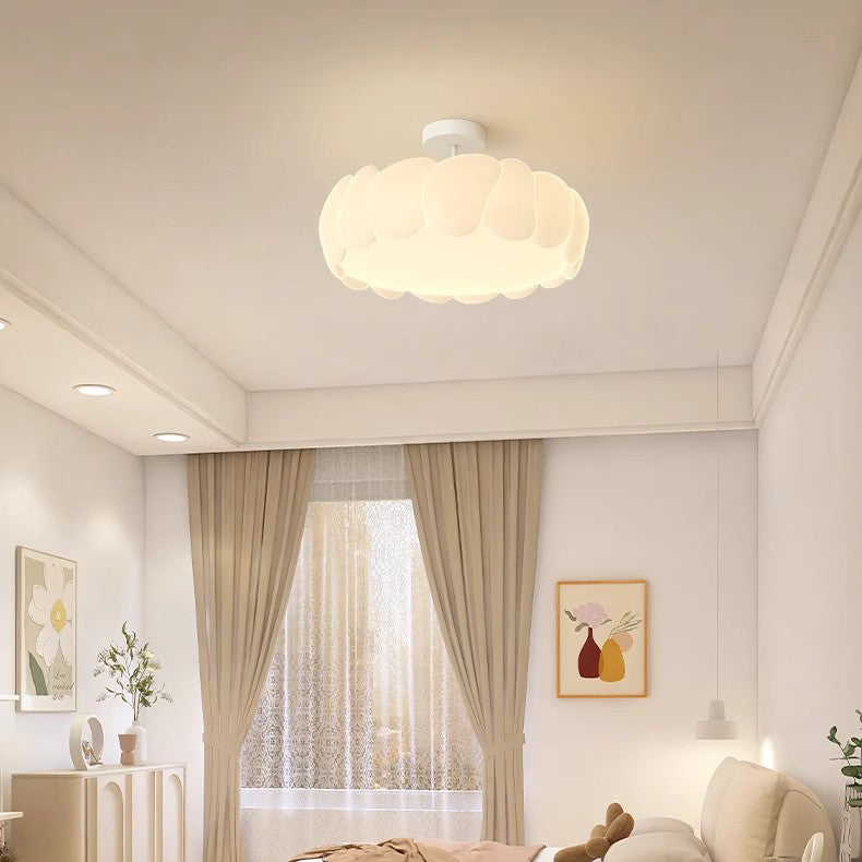 Modern Minimalist PE Iron Wavy Round LED Semi-Flush Mount Ceiling Light For Bedroom & Living Room