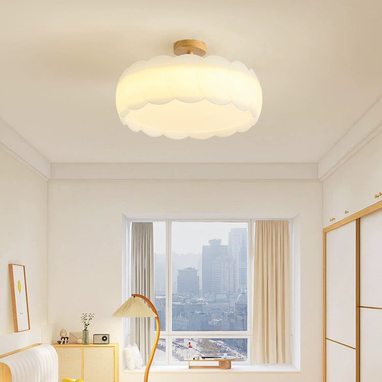 Modern Minimalist PE Iron Wavy Round LED Semi-Flush Mount Ceiling Light For Bedroom & Living Room