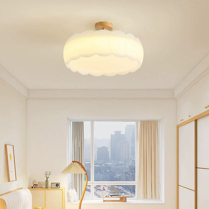 Modern Minimalist PE Iron Wavy Round LED Semi-Flush Mount Ceiling Light For Bedroom & Living Room