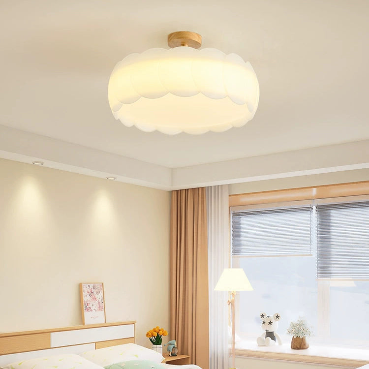 Modern Minimalist PE Iron Wavy Round LED Semi-Flush Mount Ceiling Light For Bedroom & Living Room