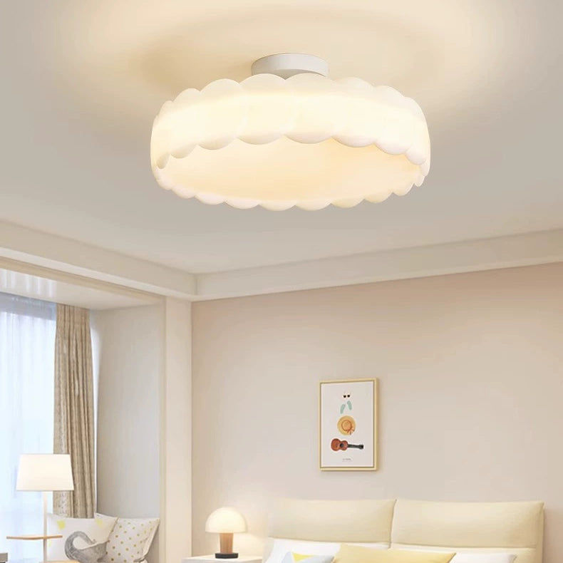 Modern Minimalist PE Iron Wavy Round LED Semi-Flush Mount Ceiling Light For Bedroom & Living Room