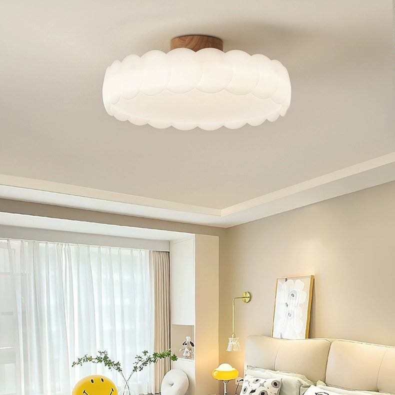 Modern Minimalist PE Iron Wavy Round LED Semi-Flush Mount Ceiling Light For Bedroom & Living Room