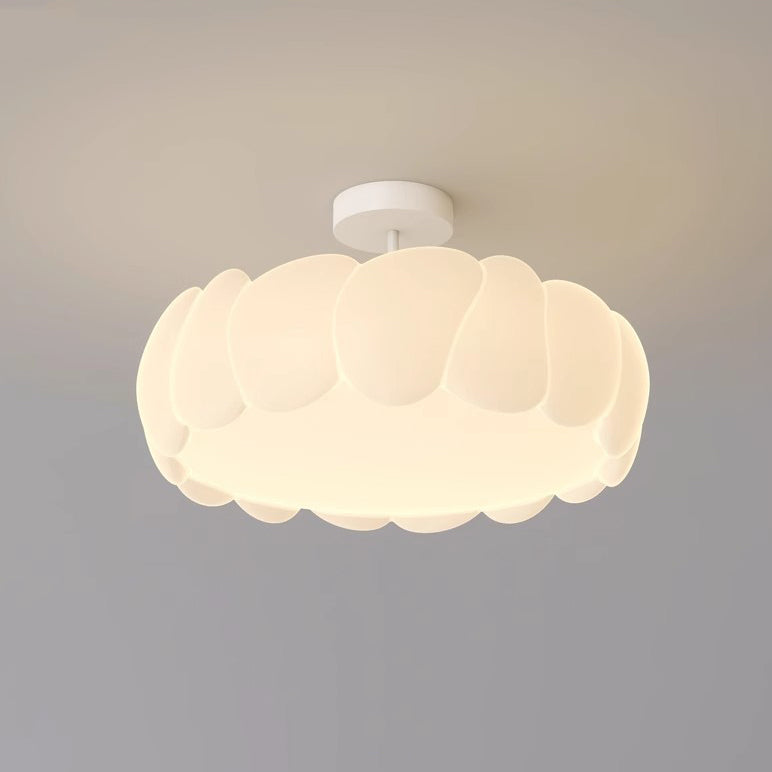 Modern Minimalist PE Iron Wavy Round LED Semi-Flush Mount Ceiling Light For Bedroom & Living Room