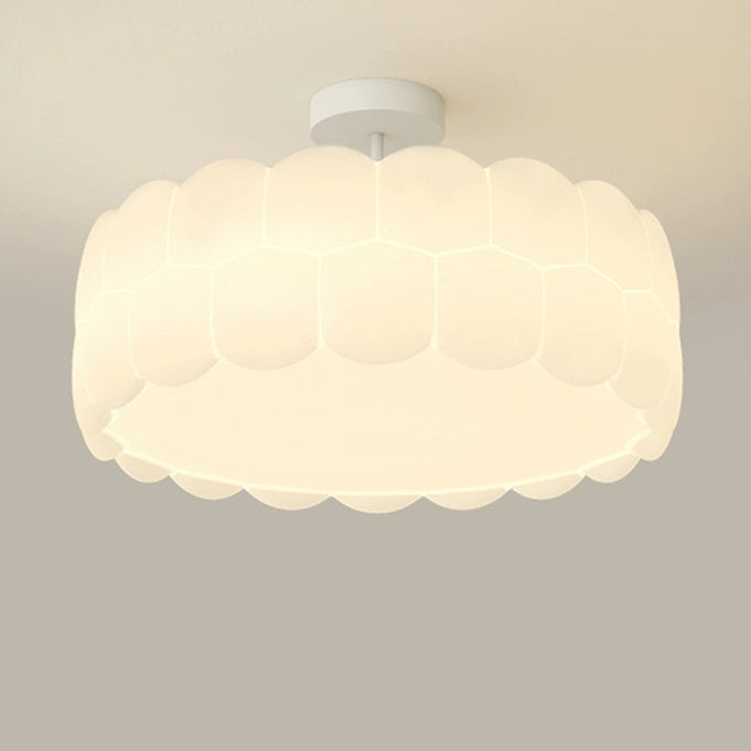 Modern Minimalist PE Iron Wavy Round LED Semi-Flush Mount Ceiling Light For Bedroom & Living Room