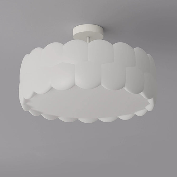 Modern Minimalist PE Iron Wavy Round LED Semi-Flush Mount Ceiling Light For Bedroom & Living Room