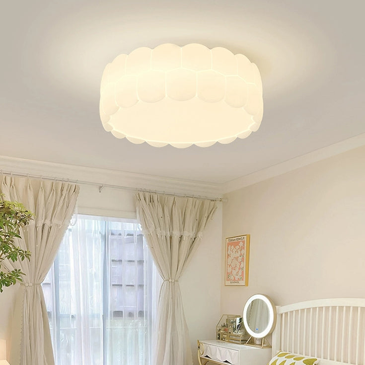 Contemporary Creative PE Iron Cream Bubble Round LED Flush Mount Ceiling Light For Bedroom & Living Room