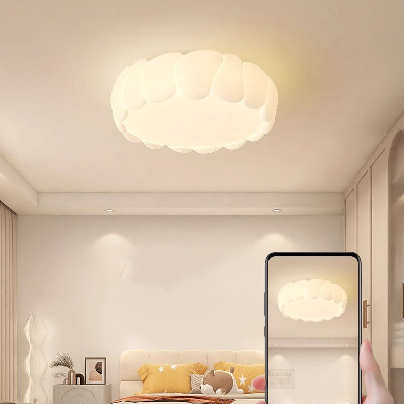 Contemporary Creative PE Iron Cream Bubble Round LED Flush Mount Ceiling Light For Bedroom & Living Room