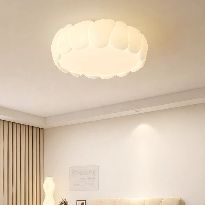 Contemporary Creative PE Iron Cream Bubble Round LED Flush Mount Ceiling Light For Bedroom & Living Room