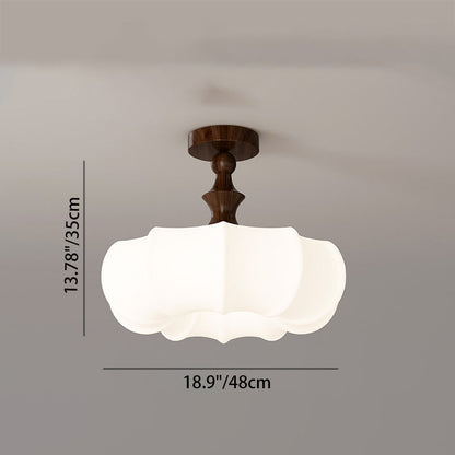 Traditional Chinese Acrylic Wood Pumpkin Round LED Semi-Flush Mount Ceiling Light For Bedroom & Living Room