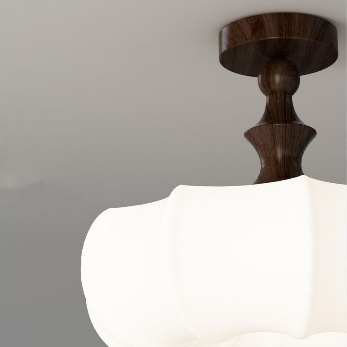 Traditional Chinese Acrylic Wood Pumpkin Round LED Semi-Flush Mount Ceiling Light For Bedroom & Living Room