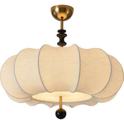Traditional Chinese Solid Wood Fabric Iron Pumpkin Round 4/5-Light Semi-Flush Mount Ceiling Light For Bedroom & Living Room