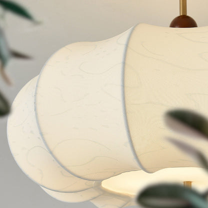 Traditional Chinese Solid Wood Fabric Iron Pumpkin Round 4/5-Light Semi-Flush Mount Ceiling Light For Bedroom & Living Room