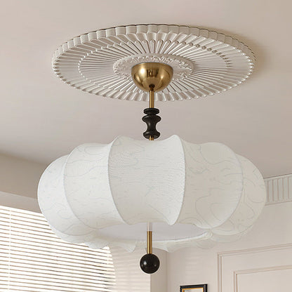 Traditional Chinese Solid Wood Fabric Iron Pumpkin Round 4/5-Light Semi-Flush Mount Ceiling Light For Bedroom & Living Room