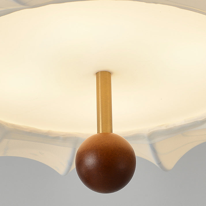 Traditional Chinese Solid Wood Fabric Iron Pumpkin Round 4/5-Light Semi-Flush Mount Ceiling Light For Bedroom & Living Room
