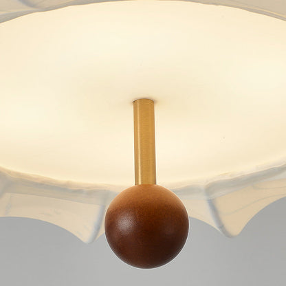Traditional Chinese Solid Wood Fabric Iron Pumpkin Round 4/5-Light Semi-Flush Mount Ceiling Light For Bedroom & Living Room