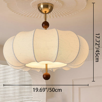 Traditional Chinese Solid Wood Fabric Iron Pumpkin Round 4/5-Light Semi-Flush Mount Ceiling Light For Bedroom & Living Room