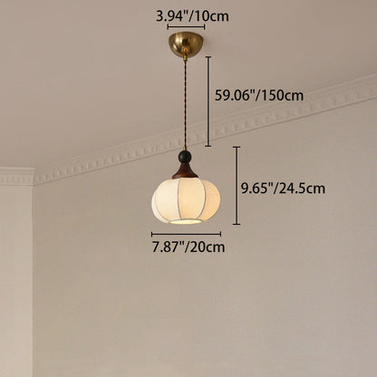 Traditional Chinese Solid Wood Fabric Iron Lantern Pumpkin Round 1/3/4/5-Light Chandelier For Bedroom & Living Room