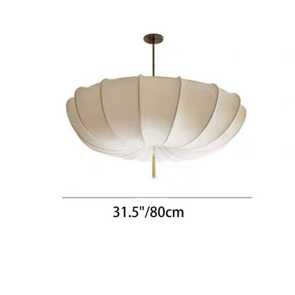 Traditional French Fabric Iron Pleated Tassel 3-Light Chandelier For Bedroom & Living Room