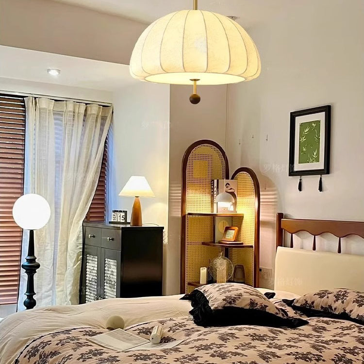 Traditional French Fabric Wood Metal Fan Pattern 3/5-Light Semi-Flush Mount Ceiling Light For Bedroom & Living Room