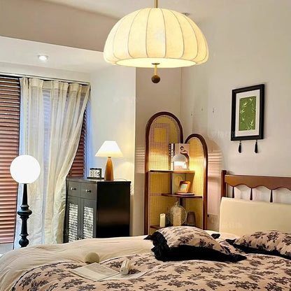 Traditional French Fabric Wood Metal Fan Pattern 3/5-Light Semi-Flush Mount Ceiling Light For Bedroom & Living Room