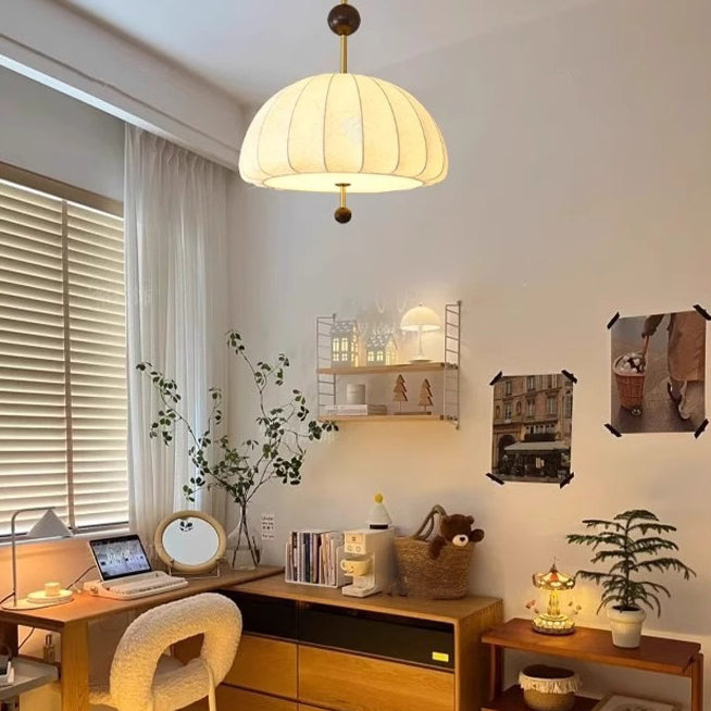 Traditional French Fabric Wood Metal Fan Pattern 3/5-Light Semi-Flush Mount Ceiling Light For Bedroom & Living Room