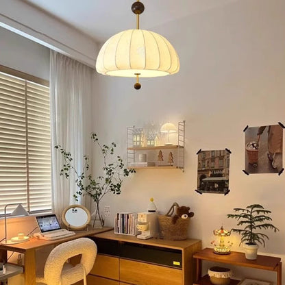 Traditional French Fabric Wood Metal Fan Pattern 3/5-Light Semi-Flush Mount Ceiling Light For Bedroom & Living Room