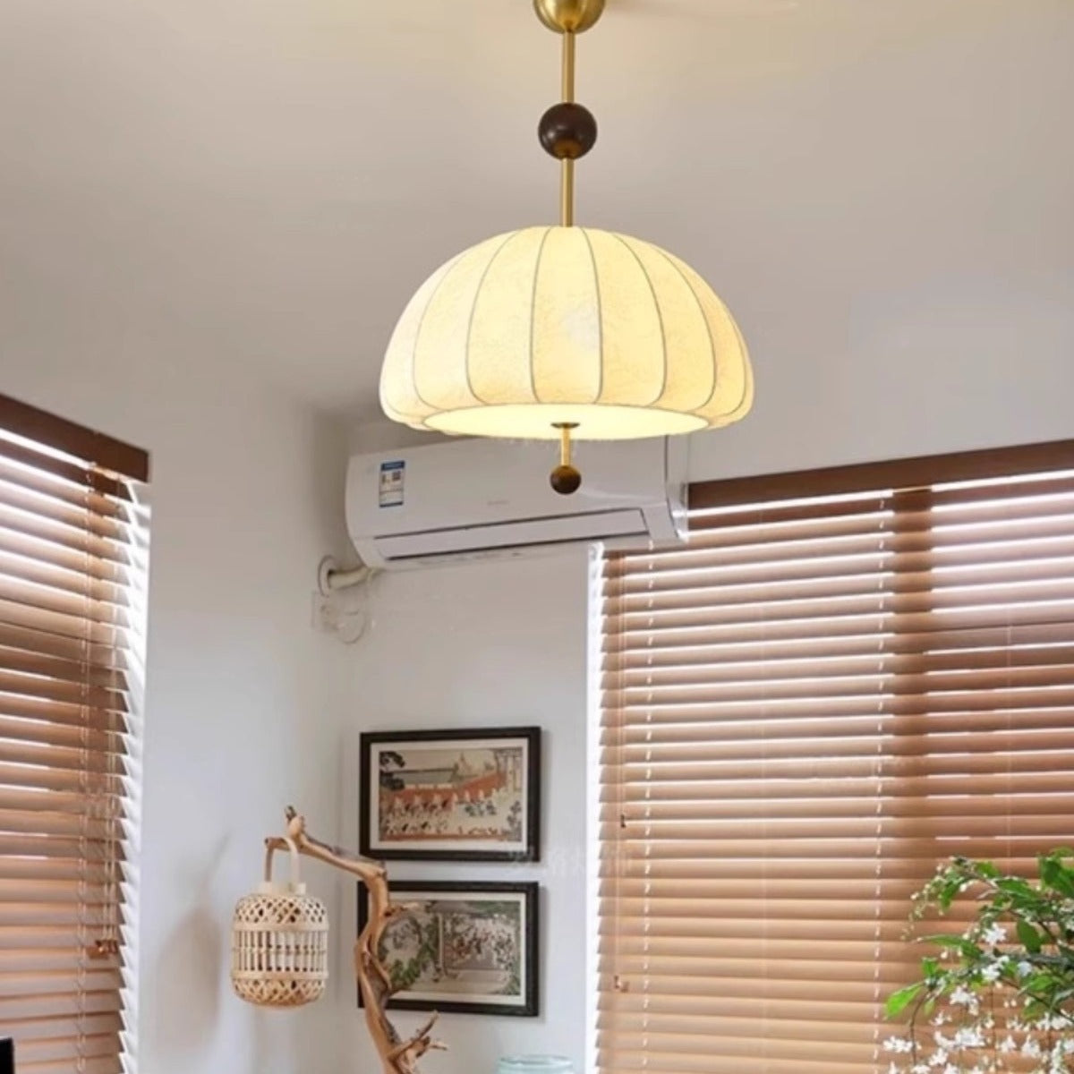 Traditional French Fabric Wood Metal Fan Pattern 3/5-Light Semi-Flush Mount Ceiling Light For Bedroom & Living Room