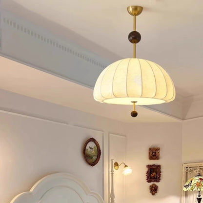 Traditional French Fabric Wood Metal Fan Pattern 3/5-Light Semi-Flush Mount Ceiling Light For Bedroom & Living Room
