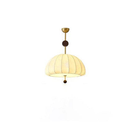 Traditional French Fabric Wood Metal Fan Pattern 3/5-Light Semi-Flush Mount Ceiling Light For Bedroom & Living Room