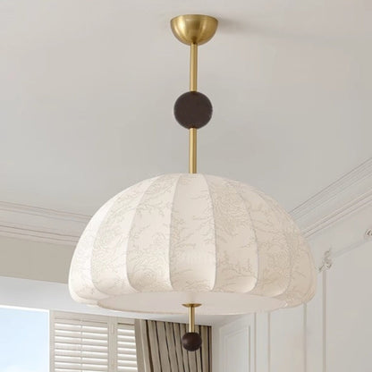Traditional French Fabric Wood Metal Fan Pattern 3/5-Light Semi-Flush Mount Ceiling Light For Bedroom & Living Room
