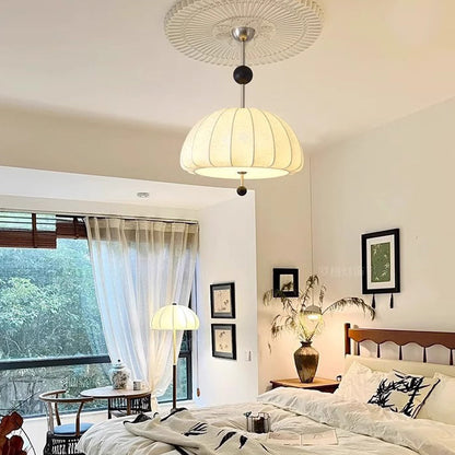 Traditional French Fabric Wood Metal Fan Pattern 3/5-Light Semi-Flush Mount Ceiling Light For Bedroom & Living Room