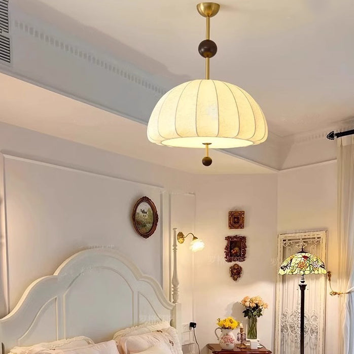 Traditional French Fabric Wood Metal Fan Pattern 3/5-Light Semi-Flush Mount Ceiling Light For Bedroom & Living Room