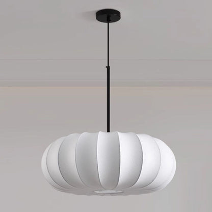 Traditional Japanese Faux Silk Iron Pumpkin Stripe 1/2/3-Light Chandelier For Bedroom & Living Room