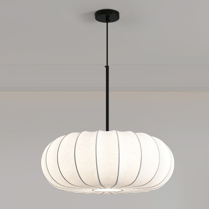 Traditional Japanese Faux Silk Iron Pumpkin Stripe 1/2/3-Light Chandelier For Bedroom & Living Room