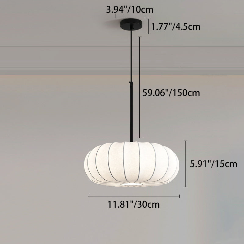 Traditional Japanese Faux Silk Iron Pumpkin Stripe 1/2/3-Light Chandelier For Bedroom & Living Room