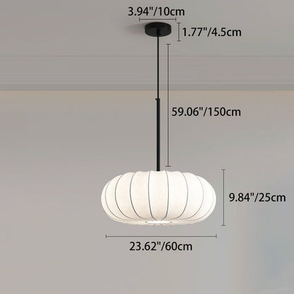 Traditional Japanese Faux Silk Iron Pumpkin Stripe 1/2/3-Light Chandelier For Bedroom & Living Room