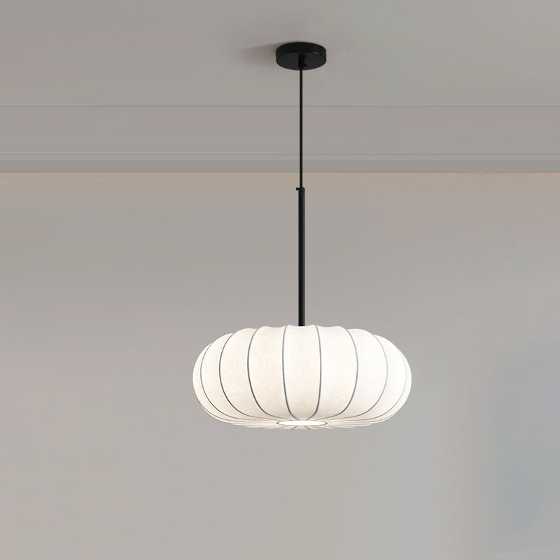 Traditional Japanese Faux Silk Iron Pumpkin Stripe 1/2/3-Light Chandelier For Bedroom & Living Room