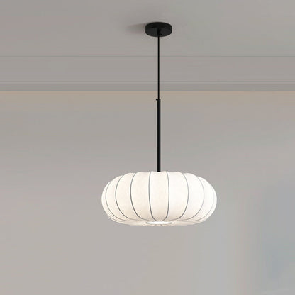 Traditional Japanese Faux Silk Iron Pumpkin Stripe 1/2/3-Light Chandelier For Bedroom & Living Room