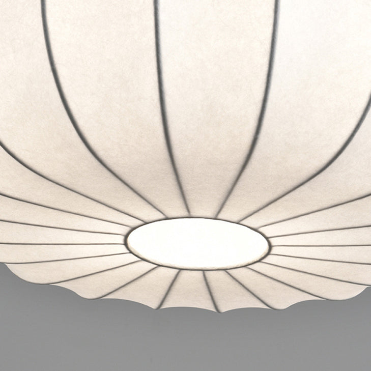 Traditional Japanese Faux Silk Iron Pumpkin Stripe 1/2/3-Light Chandelier For Bedroom & Living Room