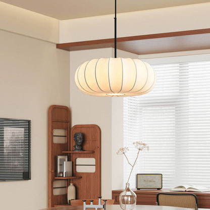 Traditional Japanese Faux Silk Iron Pumpkin Stripe 1/2/3-Light Chandelier For Bedroom & Living Room
