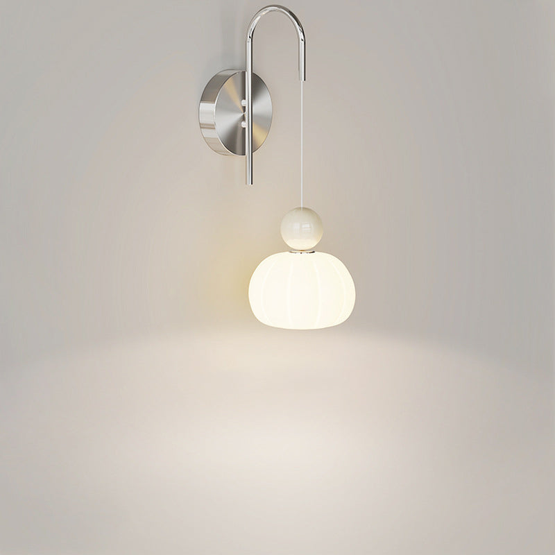 Contemporary Scandinavian PE Iron Pumpkin-Shaped LED Wall Sconce Lamp For Bedroom & Living Room