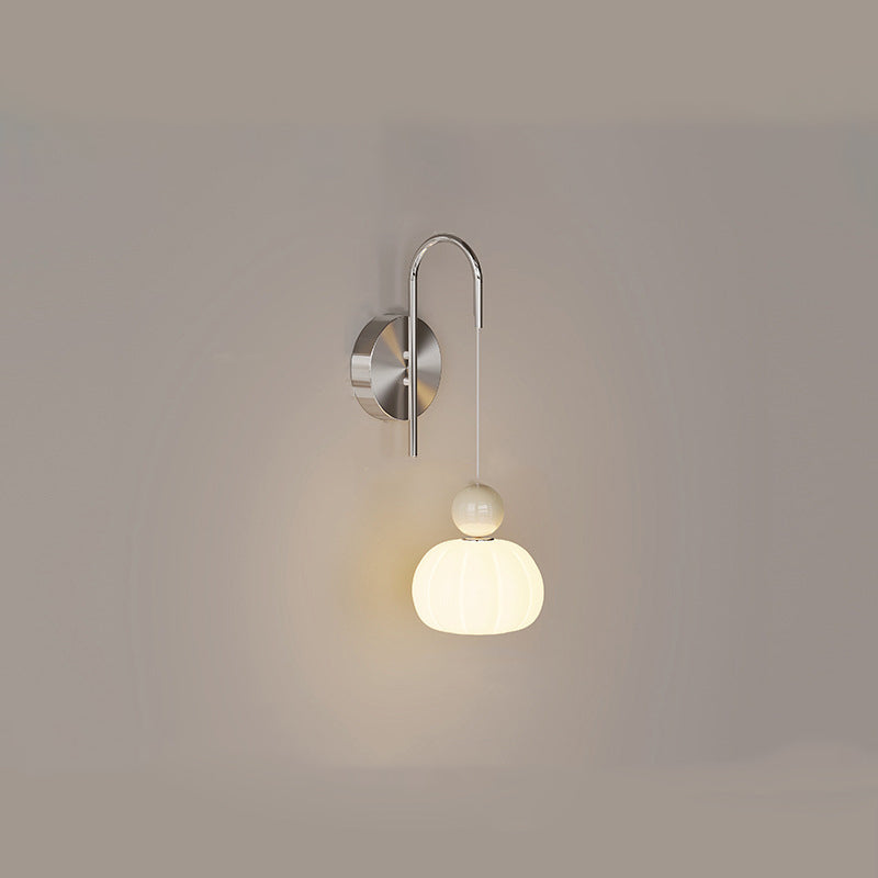 Contemporary Scandinavian PE Iron Pumpkin-Shaped LED Wall Sconce Lamp For Bedroom & Living Room