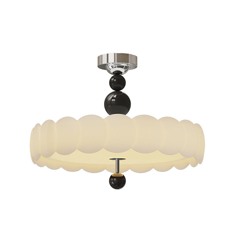 Traditional French Iron PE Cloud Wave Round LED Semi-Flush Mount Ceiling Light For Dining Room & Living Room
