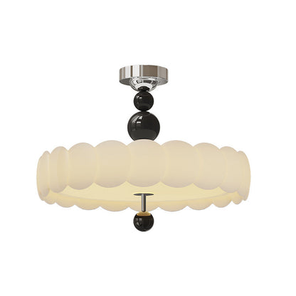 Traditional French Iron PE Cloud Wave Round LED Semi-Flush Mount Ceiling Light For Dining Room & Living Room