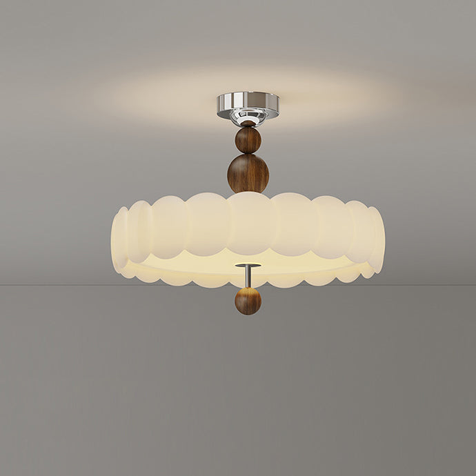 Traditional French Iron PE Cloud Wave Round LED Semi-Flush Mount Ceiling Light For Dining Room & Living Room