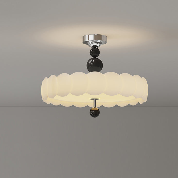 Traditional French Iron PE Cloud Wave Round LED Semi-Flush Mount Ceiling Light For Dining Room & Living Room